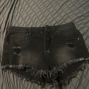 High waisted black denim shorts